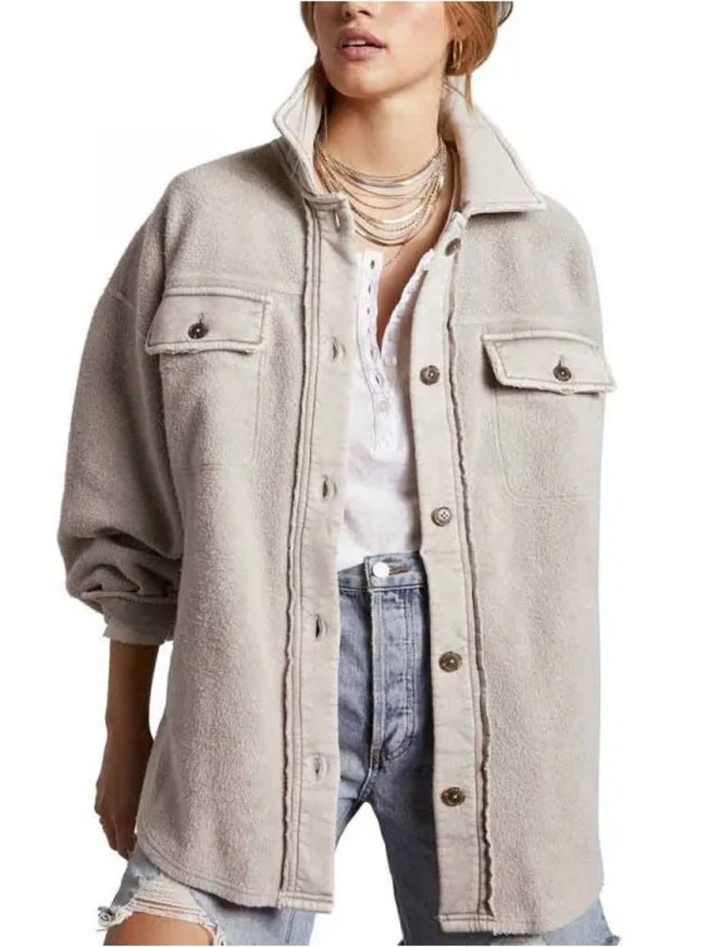 Free People Cream Teddy Shacket Jacket - Picture 2 of 5
